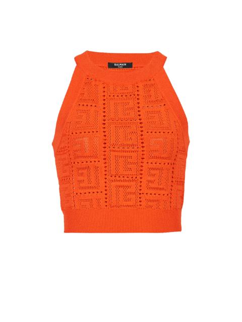 Eco-designed knit crop top with Balmain monogram