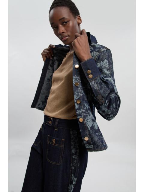 Jacquard Denim Contrast Collar and Cuff Shirt