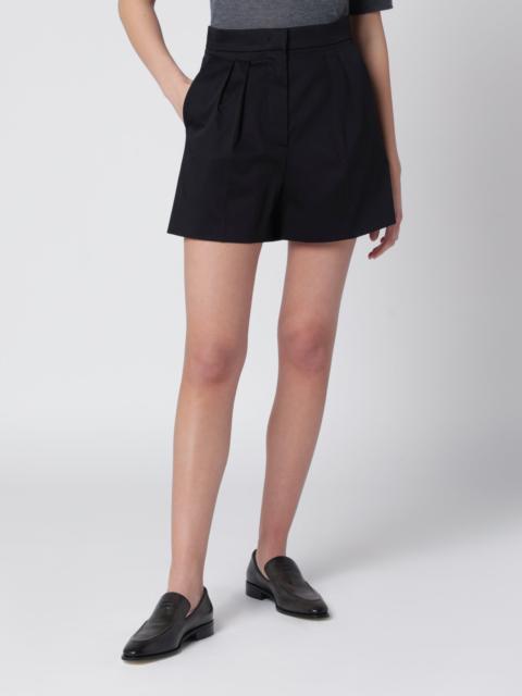Black stretch cotton satin shorts
