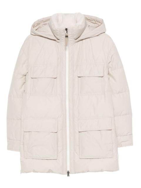 hooded flap-pocket puffer coat