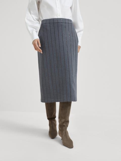 Cotton smooth French terry midi skirt with dazzling chalk stripe embroidery