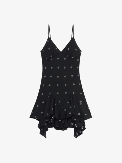 STRAPS DRESS IN 4G SILK WITH RUFFLES