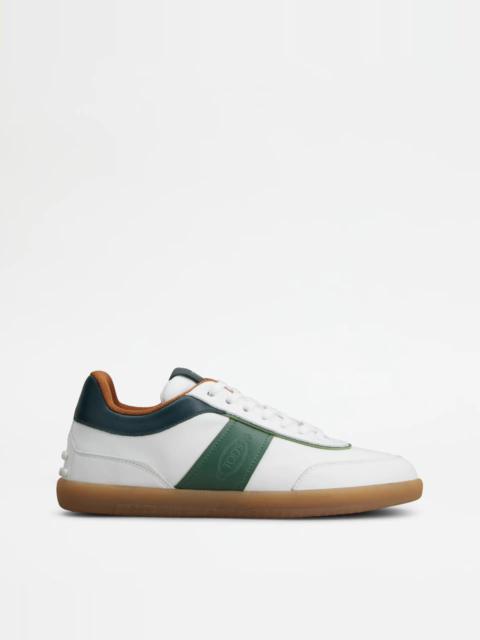 TOD'S TABS SNEAKERS IN LEATHER - WHITE, GREEN