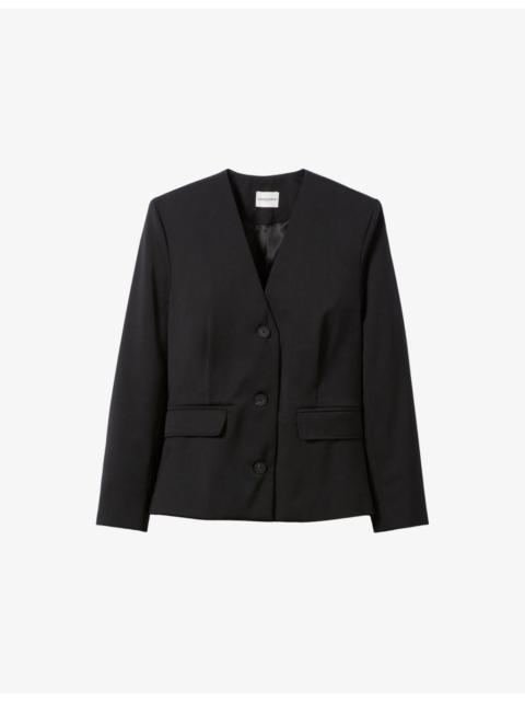 V-Neck Padded-Shoulder Woven Jacket