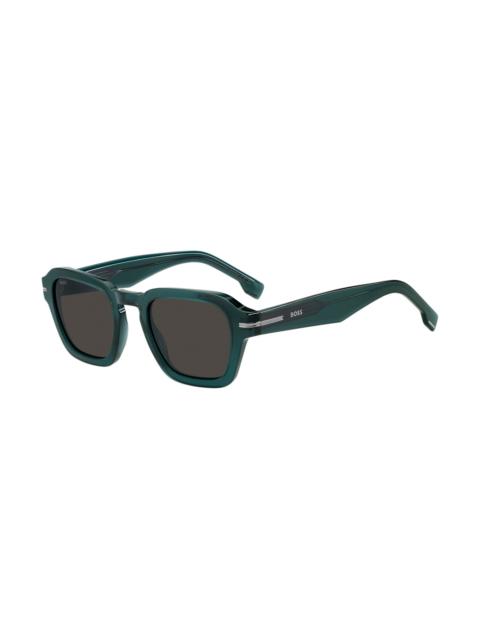 TEMPLE-LOGO SUNGLASSES IN GREEN ACETATE