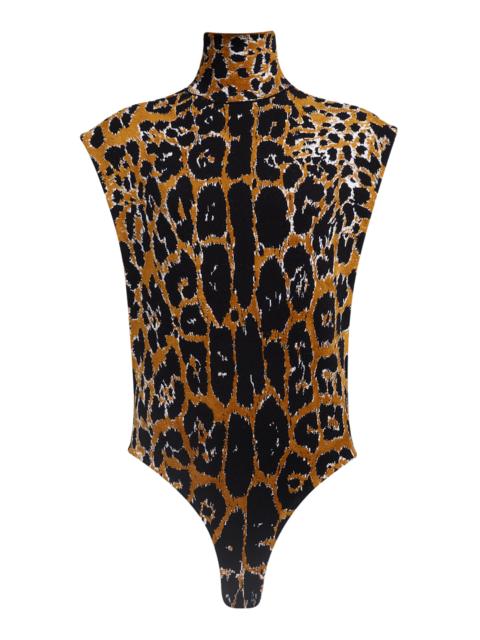 Leopard Printed Jacquard Knit Top animal