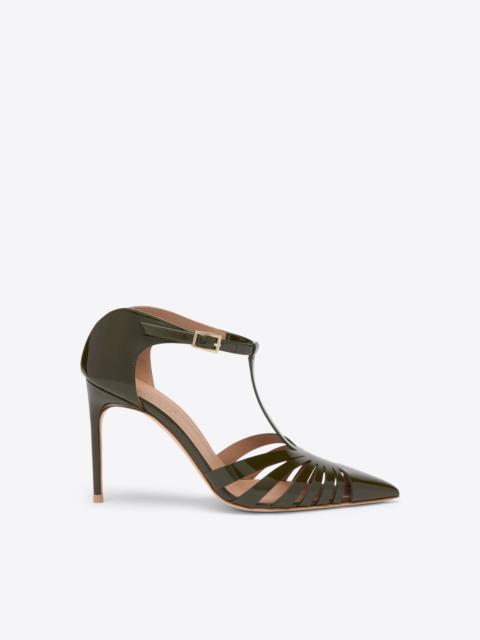 Jennifer 90 Dark Green Patent Heeled Mules