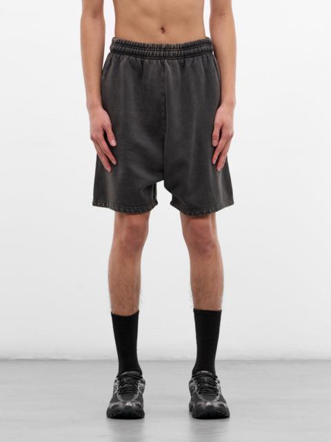 Washed Black Cotton Sweat Shorts
