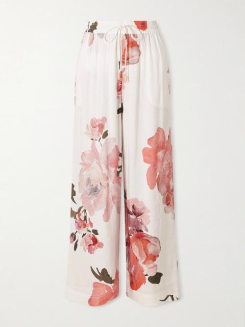 Vacation Floral-print Linen-blend Wide-leg Pants