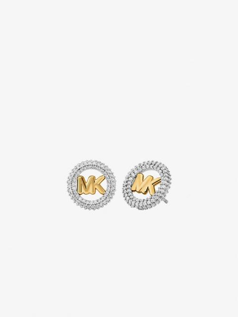 Small Pavé Logo Charm Two-Tone Stud Earrings