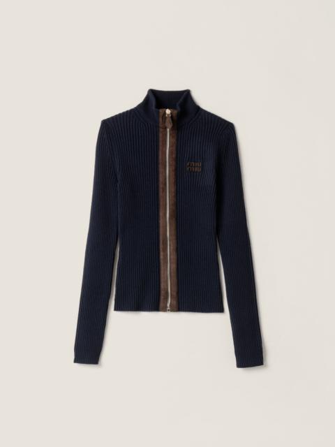 Cashmere and leather zipper cardigan