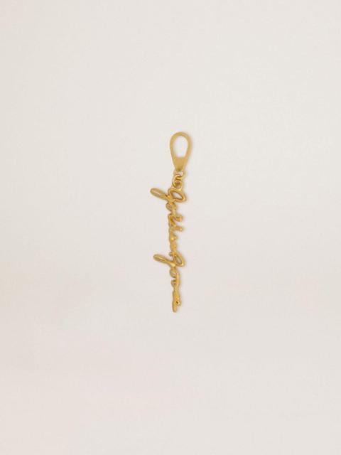 Gold-colored brass charm with Golden Goose signature