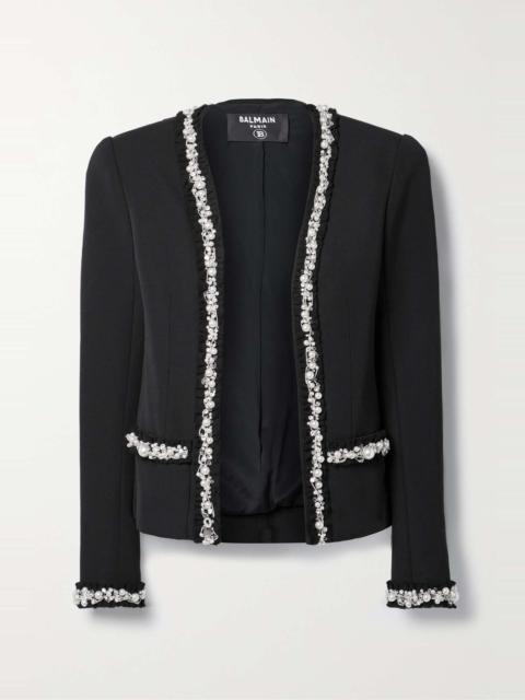 Embellished tulle-trimmed wool and cotton blazer