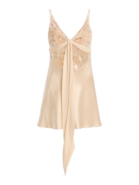 Bias Cut Floral Embroidered Mini Dress ivory