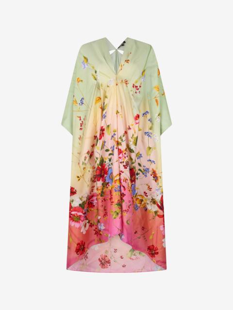 Silk Kaftan with Miami Flowers Print
