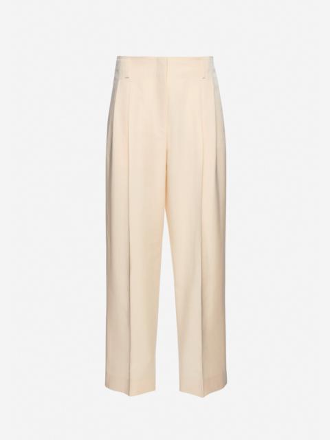 Tapered cotton and silk trousers in cream