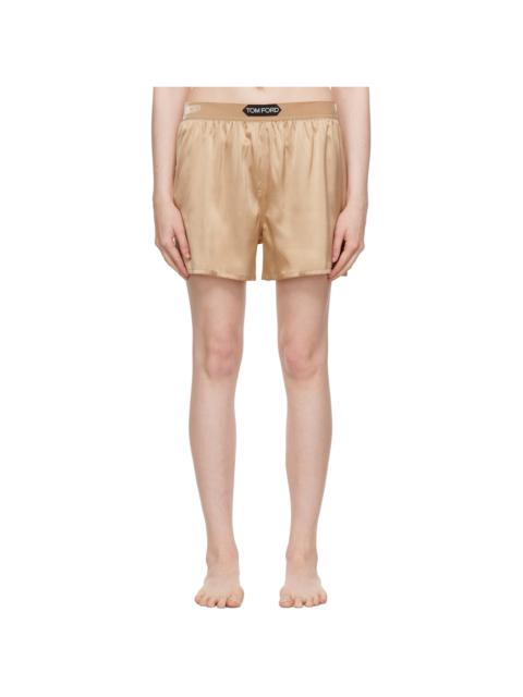 Beige Stretch Silk Satin Boxer Shorts
