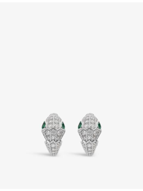 Serpenti Tubolari 18ct white-gold, 3.11ct brilliant-cut diamond and 0.51ct emerald earrings