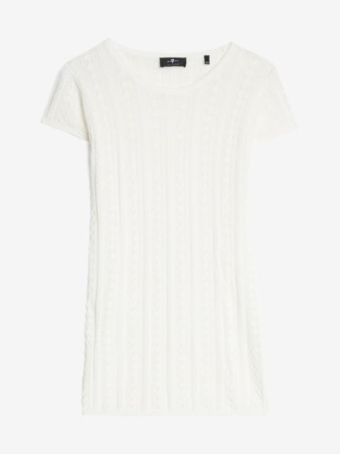 Short Sleeve Pointelle Crew Sweater in Ivory