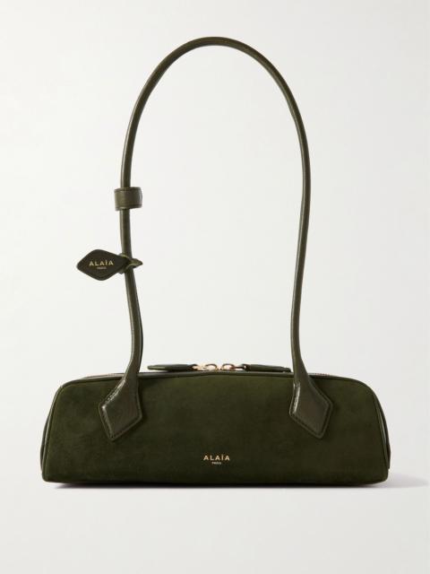 Le Teckel small leather-trimmed suede shoulder bag Green
