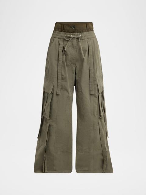 Dual-Waistband Wide-Leg Cargo Trousers