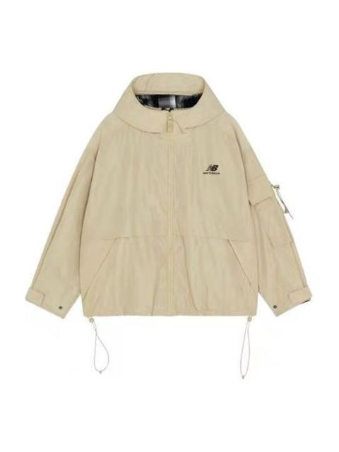 (WMNS) New Balance Logo Printing Woven Hooded Track Jacket Khaki AWJ13333-BEI