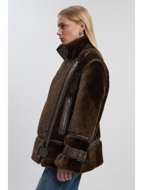 Shearling & Leather Tipped  High Neck Coat