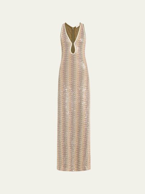 Lilia Sequined Chevron Maxi Dress