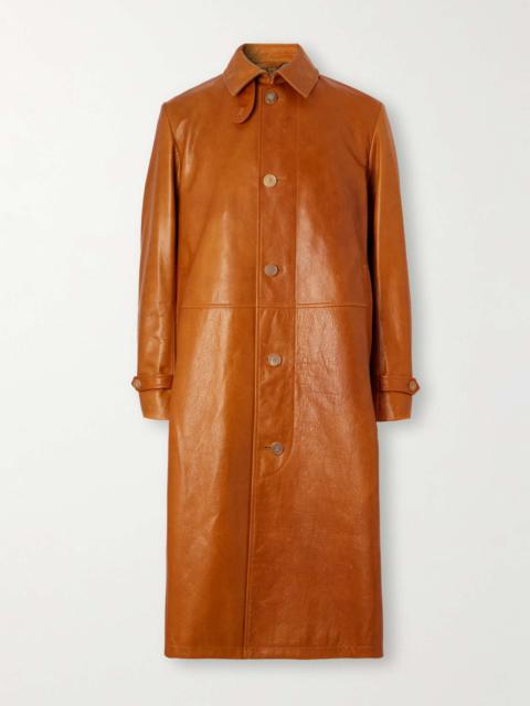 Panelled Glossed Textured-Leather Coat