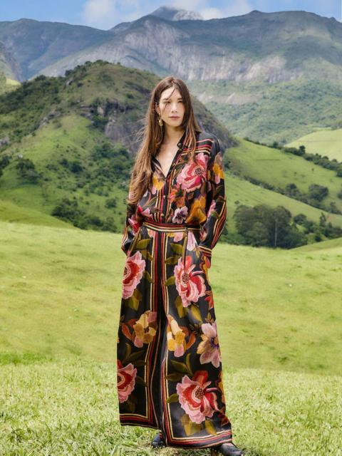 Black Chenille Flowers Lenzing™ Ecovero™ Viscose Pants