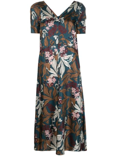 floral-print silk midi dress
