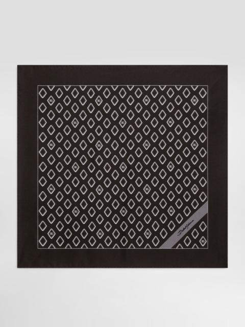 Silk pocket square with micro-design and logo