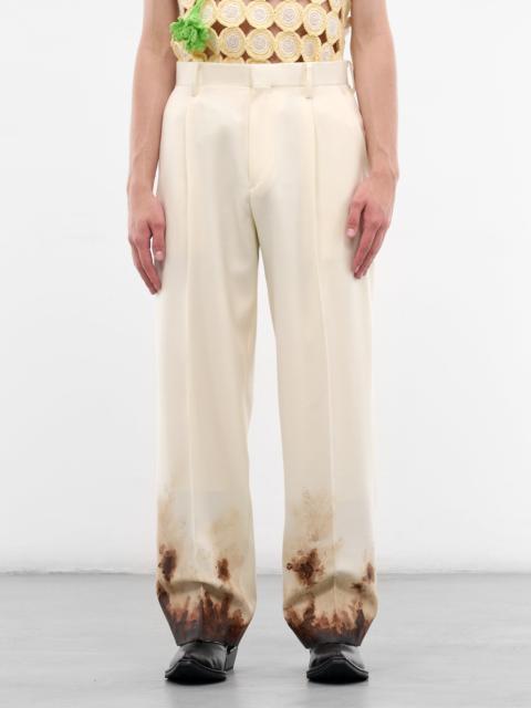 White Wool Mud Print Trousers