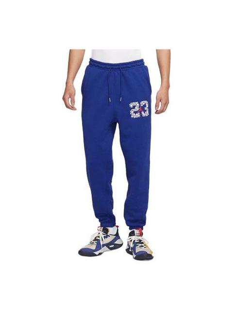 Men's Air Jordan Printing High Waist Bundle Feet Loose Sports Pants/Trousers/Joggers Deep Sapphire B