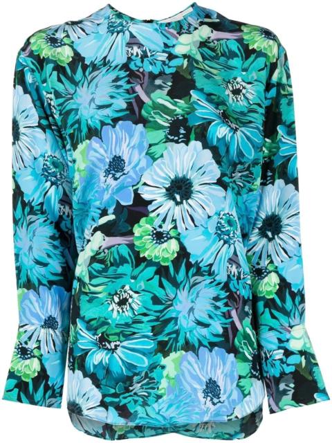 floral-print long-sleeve silk blouse