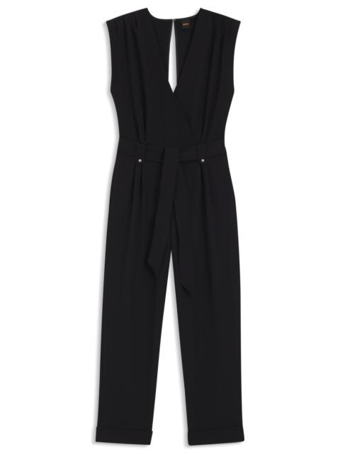 WRAP-FRONT PLEATED JUMPSUIT IN CREPE WITH PRESS-STUDS