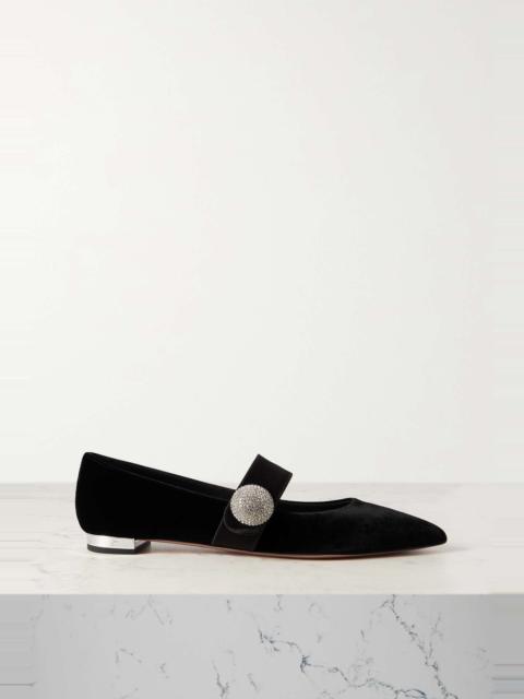 Crystal Macaron embellished satin-trimmed velvet point-toe flats