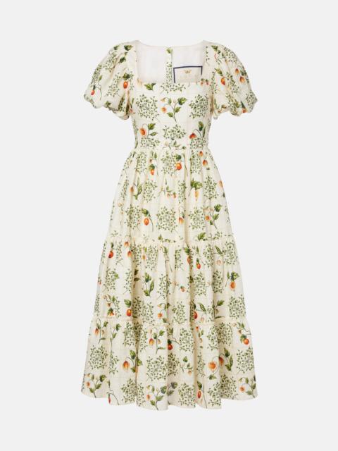 Embellished printed linen midi dress