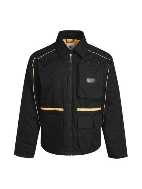 Men's adidas originals Athleisure Casual Sports Lapel Padded Black Jacket GP1871