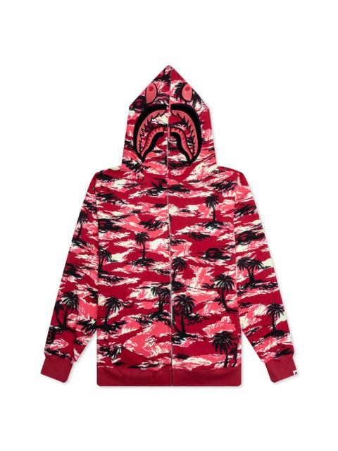 PALM TREE CAMO RELAXED FIT SHARK FULL ZIP HOODIE - RED