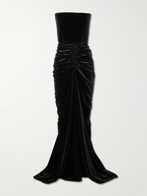 Strapless Ruched Velvet Gown