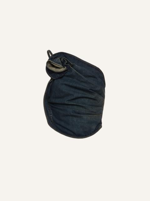 One-shoulder draped denim top in  dark vintage blue
