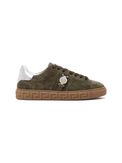 Khaki Greca Embellished Suede Sneakers