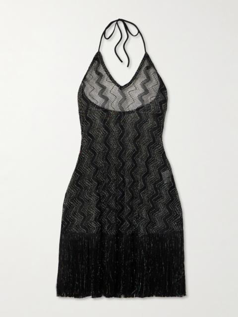 Mare Fringed Metallic Crochet-knit Halterneck Dress