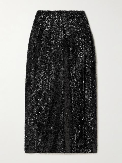 Kanji Sequined Crepe Midi Skirt