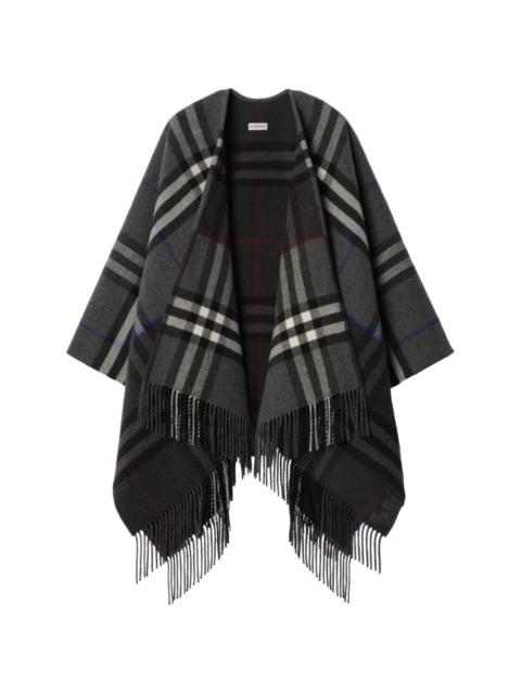 contrast check cashmere wool cape