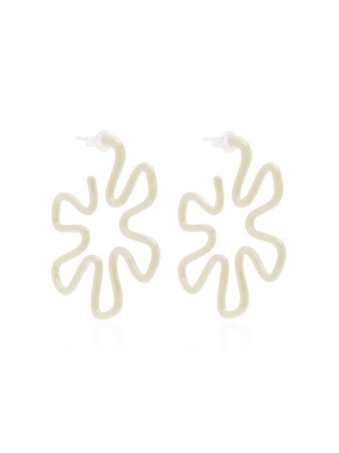 B 9K Yellow Gold Enameled Earrings ivory