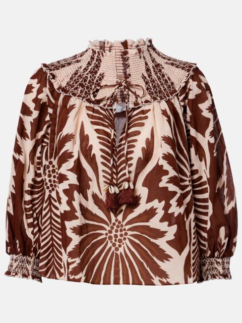 Ysee printed smocked cotton blouse