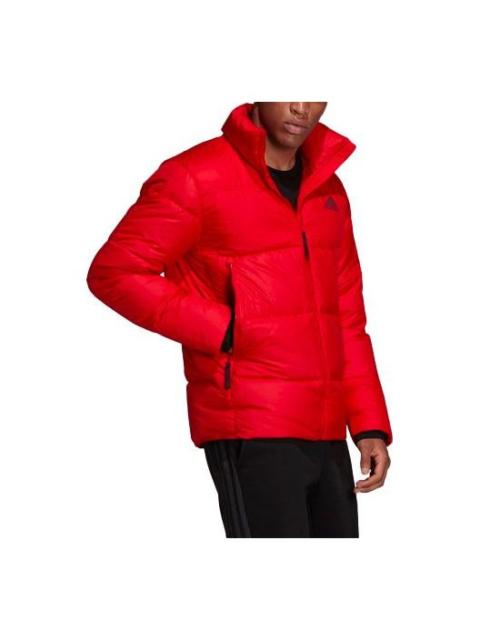 Men's adidas Logo Zipper Stand Collar Sports Stay Warm With Down Feather Red Jacket GV5348