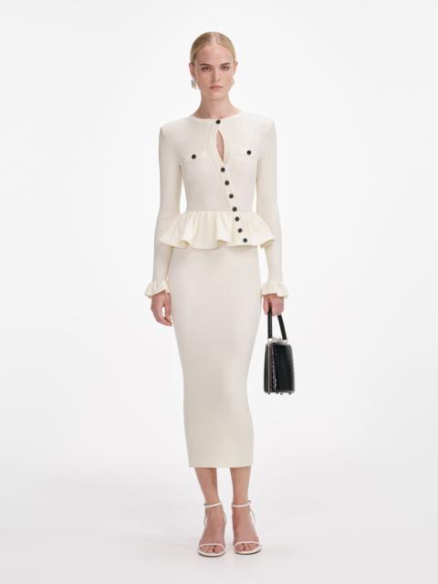 Cream Asymmetric Knit Midi Dress